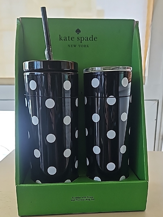kate spade Other - kate spade Black and White Polka Dot Tumbler & Thermal Mug Set